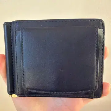 블랙 가죽 이단 접이식 머니클립, 동전 지갑 포함