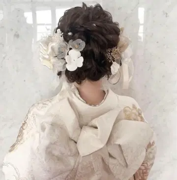 성인식 졸업식 후리소데 머리 장식 화이트 리본