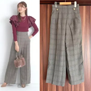 저스길리티 하이웨스트 와이드 팬츠 체크 1