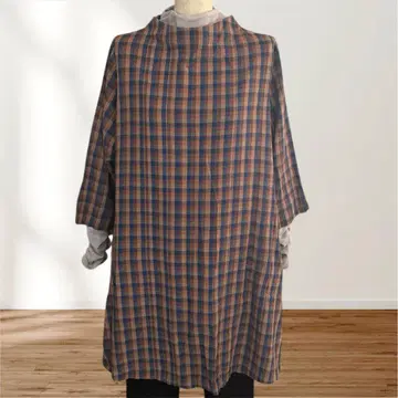 무나카타 무쥬 체크 무늬 오버 사이즈 칠부 소매 셔츠