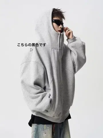 하이넥 집업 후드티 블랙