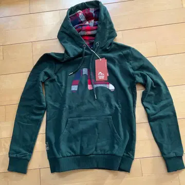 미사용 다크 그린 체크 무늬 후드티
