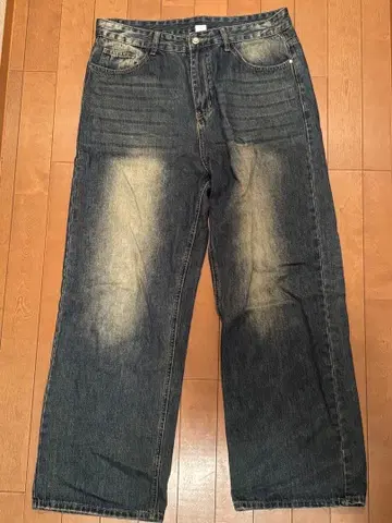 INFLATION 와이드 데님 다크 블루 데미지 가공