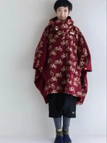 소우소우 x 르꼬끄 판초 바이크 자전거 패턴 프리 사이즈 일본제 빨간색