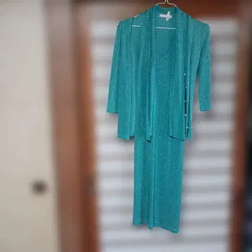 터콰이즈 가디건 드레스 세트