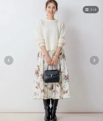 앞뒤 착용 가능 울 캐시미어 믹스 퍼프 슬리브 니트 쿠미쿄쿠