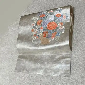 실버 꽃병 문양 자수 나고야 오비 NO.121