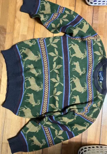 패턴 니트 스웨터 긴팔 크루넥