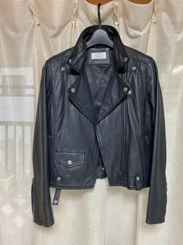 블랙 가죽 더블 라이더 자켓