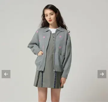 TINA:JOJUN 플라워 집업 니트 자켓 그레이