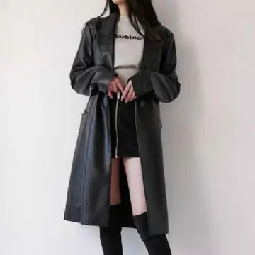 GYDA 인조 가죽 롱 체스터 코트 아우터 블랙