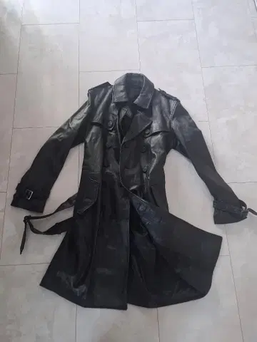 레어! 희귀! 로엔! 블랙 가죽 트렌치코트 더블 브레스트