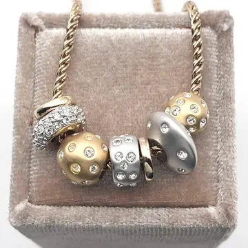 [ 새상품급 ] 스와로브스키 목걸이 비참드 믹스 비즈 골드