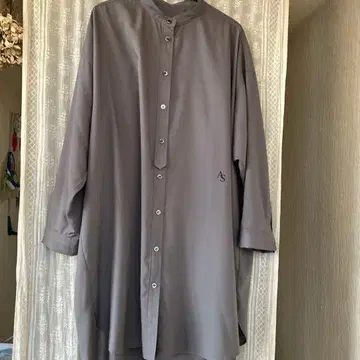 올리브 그린 밴드 카라 업 셔츠 긴팔 셔츠 롱 M 사이즈