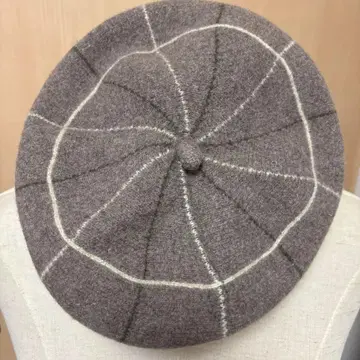 울 체크 무늬 베레모