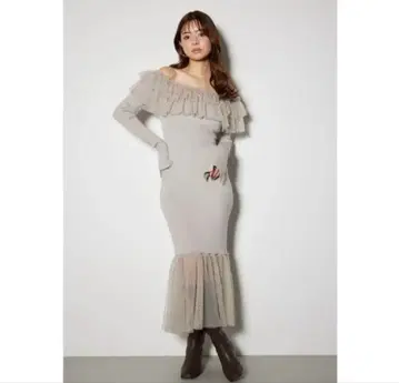 튤 콤비 오프숄더 니트 원피스