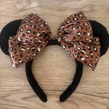 레오파드 무늬 리본 포함 귀 머리띠