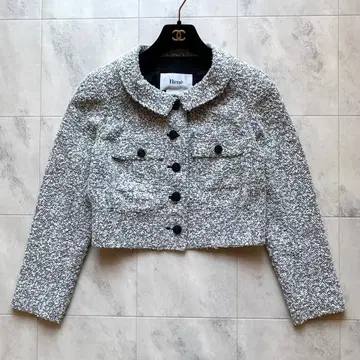 새상품급 르네 TISSUE 트위드 자켓 크롭 그레이 36