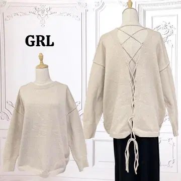 [ 그레일 ] 니트/스웨터 [ F ] 베이지 무지 레이스업 긴팔 큰