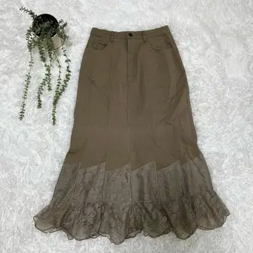 [ Candy Smile ] 베이지 타이트 플레어 롱 스커트 면 혼방 M