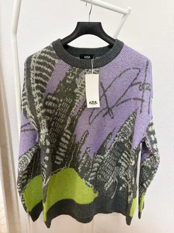 [ 새상품 ] AZUL 니트 스웨터 패턴 그린 보라색 그레이 프리 사이즈