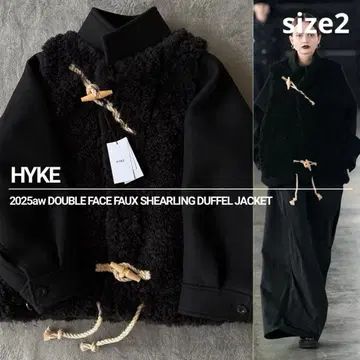 [ 새상품 ] HYKE 더블 페이스 더플 코트 보아 블랙 2