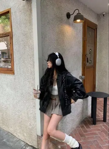 오버 사이즈 가죽 자켓 블랙