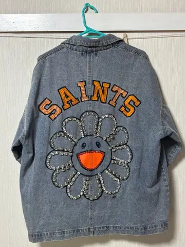 SAINTS 데님 자켓 꽃 스톤 디자인