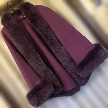 LEANNE 캐시미어 혼방 보르도 퍼 케이프 코트 프리 사이즈