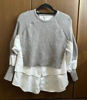 레이어드 디자인 긴팔 상의 그레이