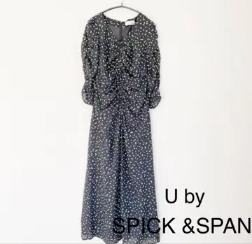 U by SPICK&SPAN 꽃무늬 롱 원피스 블랙 풍성한 개더