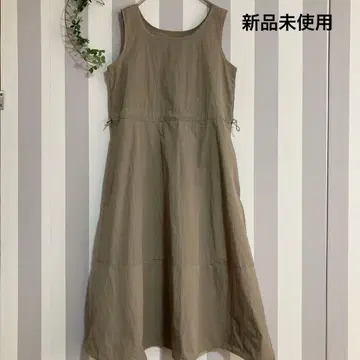 원피스 베이지 미사용 새상품 발수 원단 허리 조임 포켓 2개 무릎 아래