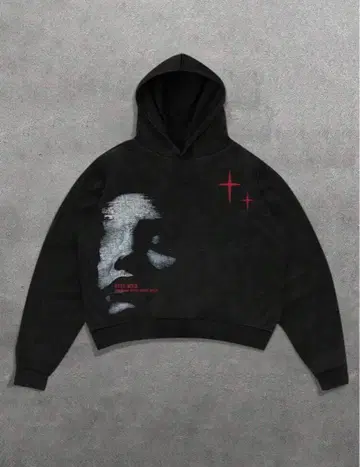 얼굴 프린트 플리스 후드티 블랙