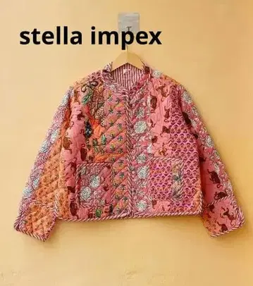 블록 프린트 퀼팅 패치워크 자켓 인도 면