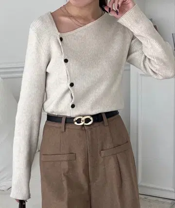 thevon 아지메넥 버튼 리브 니트 바이컬러 배색 가디건