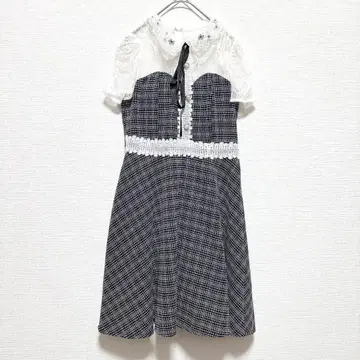 dazzy 데이지 [ L ] 레이스 체크 원피스 비쥬 네이비 걸리시