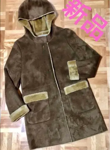 A DAY IN THE LIFE 후드 부착 무스탕 코트 브라운 M