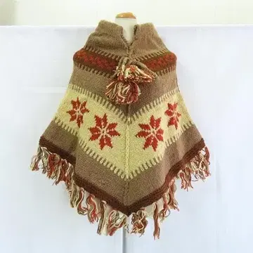 새상품 판초 에스닉 동양풍 노르딕 무늬 방한 멋쟁이 M070