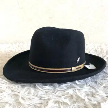 [ 미사용 새상품 ] 스테트슨 햇 블랙 펠트 금장 장식 가죽 리본