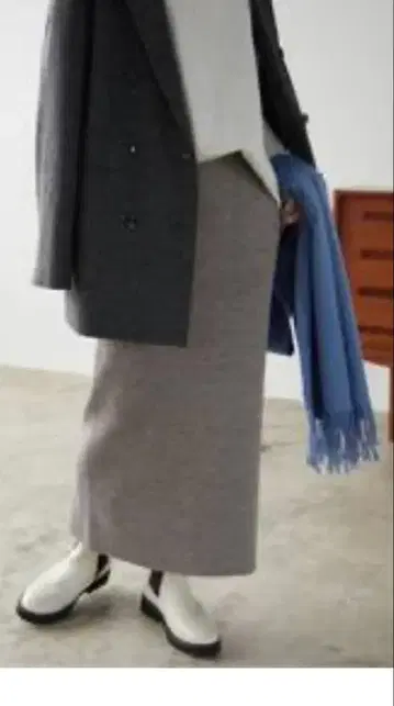 그레이 니트 타이트 스커트 롱 기장