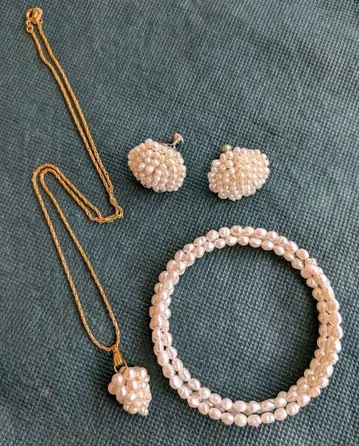 담수 펄 목걸이 귀찌 팔찌 3종 세트