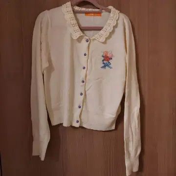 Fruit 꽃 리본 자수 레이스 옷깃 긴팔 가디건