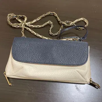 가죽풍 숄더백 베이지 x 네이비 ADMJ