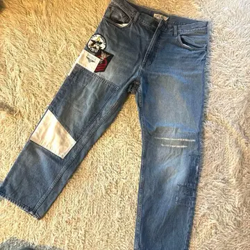 AVIREX 아비렉스 패치워크 디자인 라이트 블루 데님 개성있는