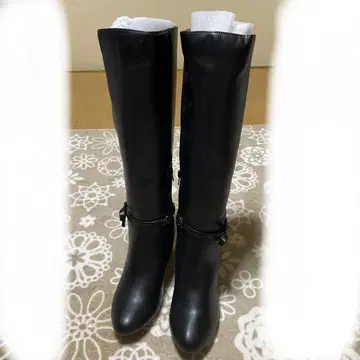 블랙 롱 부츠 힐 리본 포함