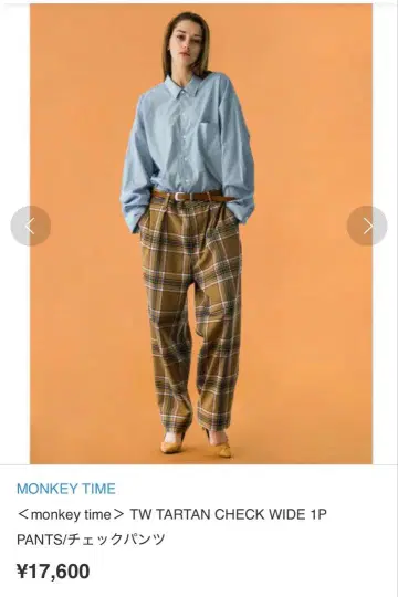 monkey time TW TARTAN CHECK WIDE 1P PANT
