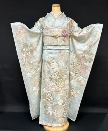 스카이블루의 고급 금채은채 후리소데 풀세트