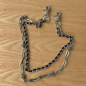 지갑 체인 2단 실버 블랙 십자가 가죽