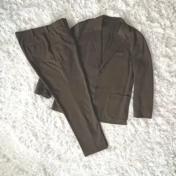 남성용 수트 브라운 체크 무늬 XL