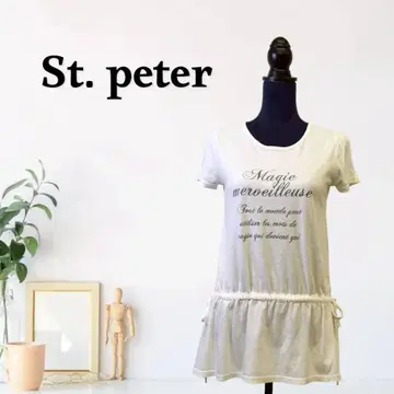 zG89 [ M ] St. peter 로고 프린트 허리 개더 반팔 상의
